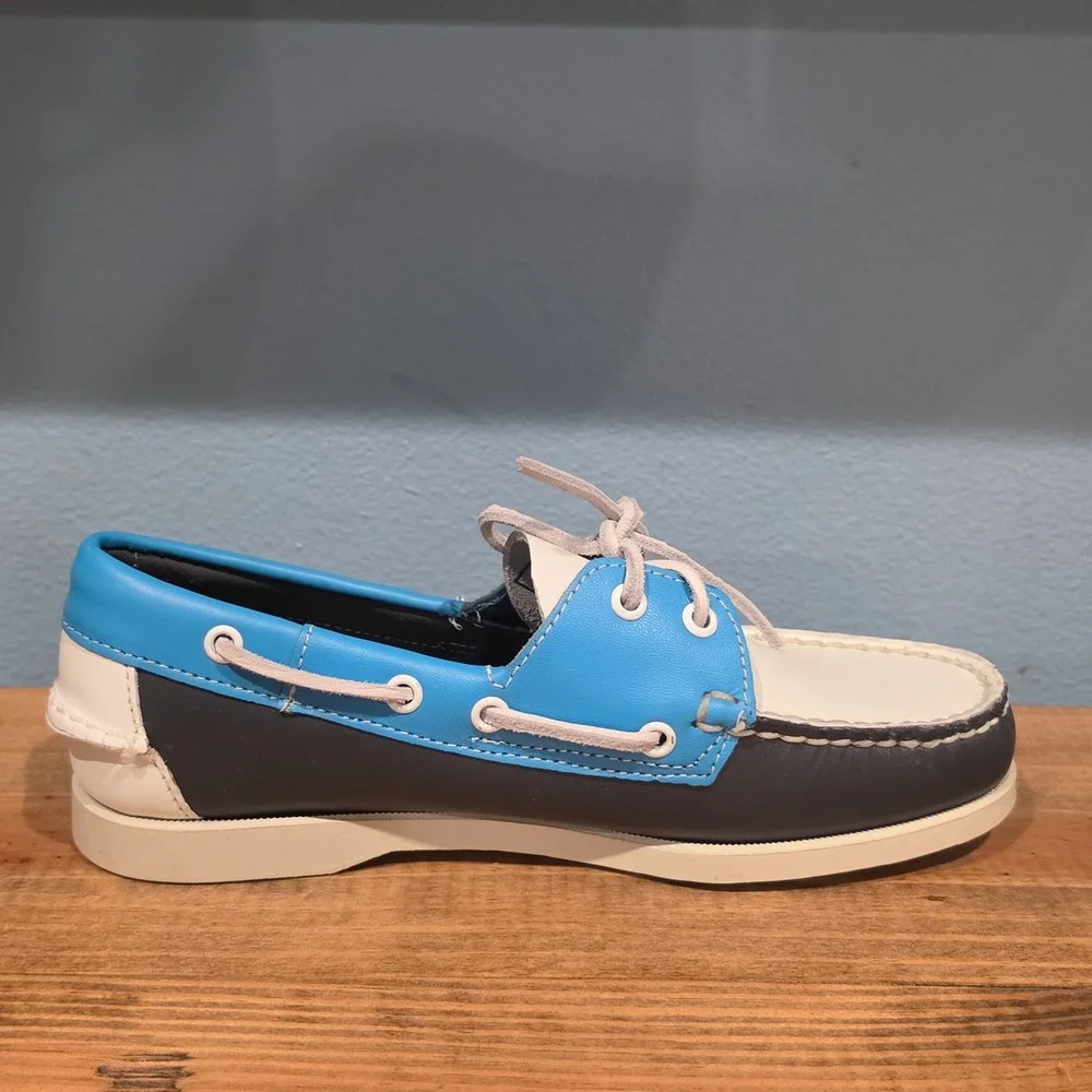 Sebago Womens Docksides Portland Spinnaker Boat Shoes Blue White Leather 8.5